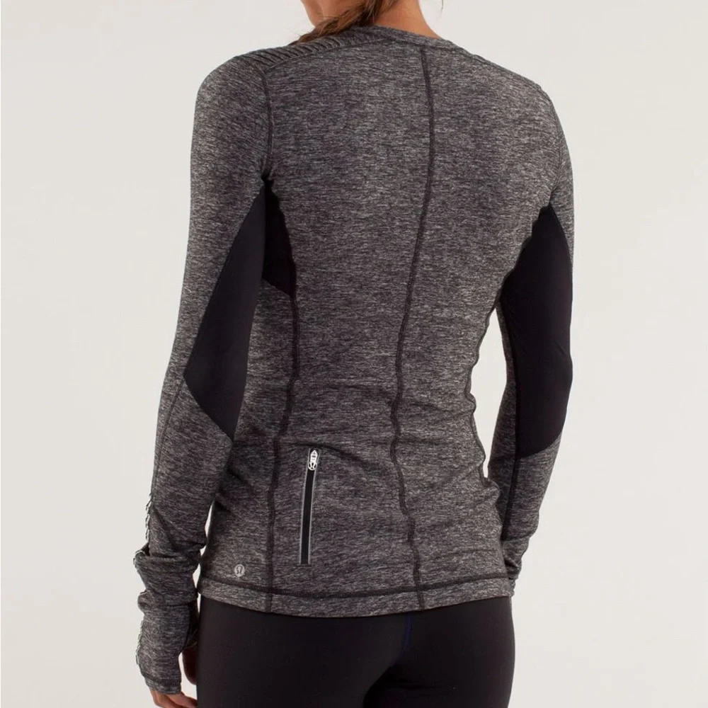 Lululemon Race Your Pace 1/2 Zip Pullover Top Long Sleeve Black /gray - Picture 2 of 4